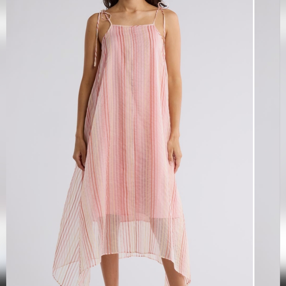 Joie Pink Multi Roisin Tie Strap Silk & Cotton Trapeze Dress MSRP $298